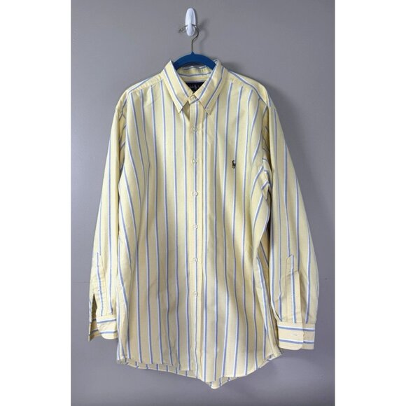 Ralph Lauren Mens 16.5 32/33 Butter Yellow Blue Striped Dress Shirt Classic Fit - Picture 1 of 9